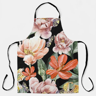 Watercolor Flowers: Peony Rose Lily Apron