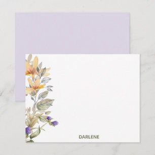Watercolor Flowers Personalized Flat Note Card