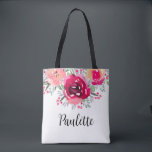 Watercolor Flowers Personalized Tote Bag<br><div class="desc">Gift this beautiful personalized tote bag featuring vibrant floral blooms in shades of pink and cream and personalized in chic lettering to someone special or create for yourself. MATCHING ITEMS in our store.</div>