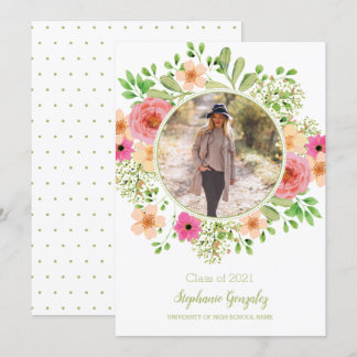 Watercolor Flowers Photo Graduation Announcement
