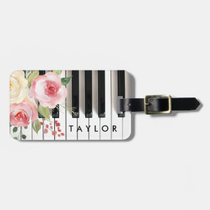 watercolor flowers piano design luggage tag