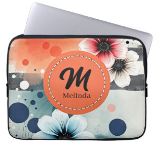 Watercolor Flowers Pink Blue Distressed Girly Art Laptop Sleeve
