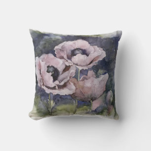 Watercolor flowers pink poppy illustration flowers throw pillow
