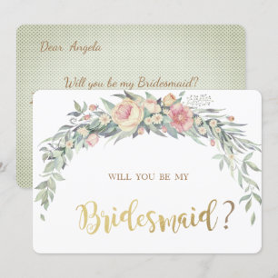 Watercolor Flowers, Polka Dots Bridesmaid Card