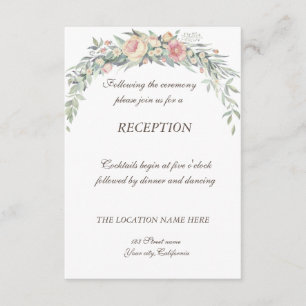 Watercolor Flowers, Polka Dots Wedding Reception Enclosure Card