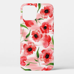 Watercolor flowers: poppy peony ikat. iPhone 12 case