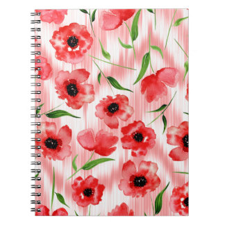 Watercolor flowers: poppy peony ikat. notebook