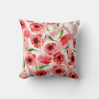 Watercolor flowers: poppy peony ikat. throw pillow