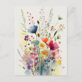 Watercolor Flowers Postcard