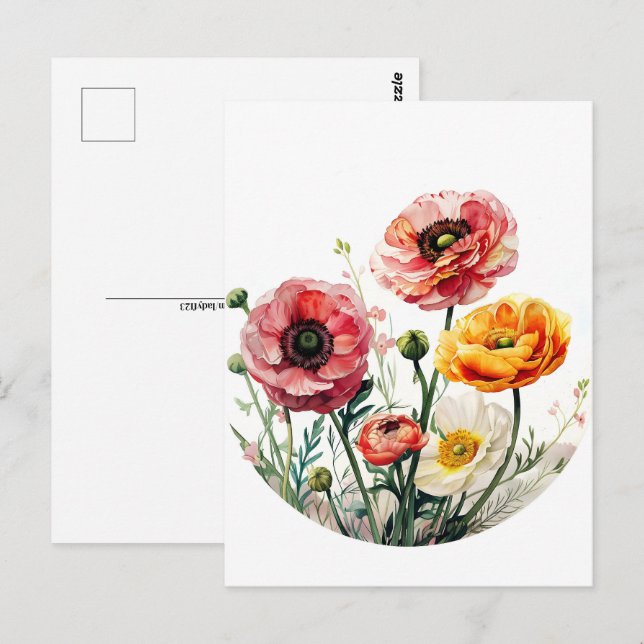 Watercolor Flowers, Postcrossing Postcard (Front/Back)