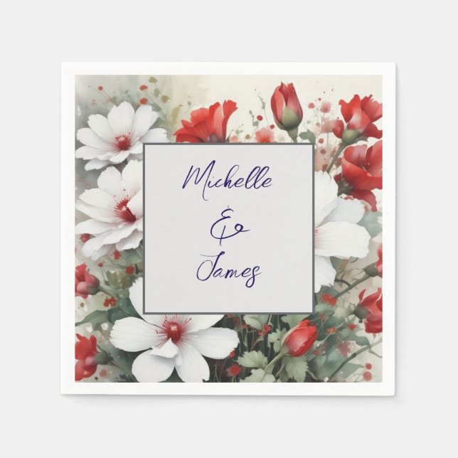 Watercolor Flowers Professional Trendy Modern Napkin (Front)