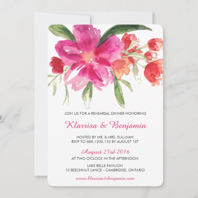Watercolor Flowers Rehearsal Dinner Invitation (Front)