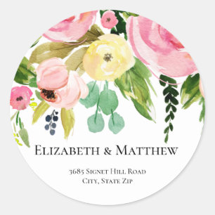 Watercolor Flowers Return Address Classic Round St Sticker