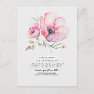 Watercolor Flowers Romantic Save the Date Announcement Postcard