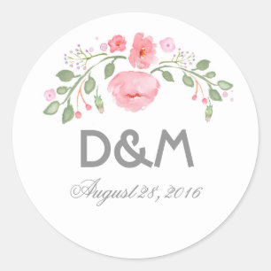 Watercolor Flowers Romantic Wedding Classic Round Sticker