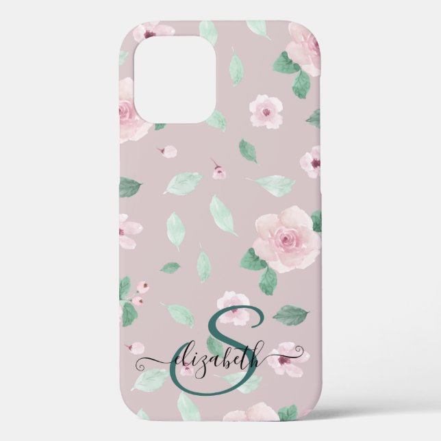 Watercolor Flowers Rose Gold Monogram  Case-Mate iPhone Case (Back)
