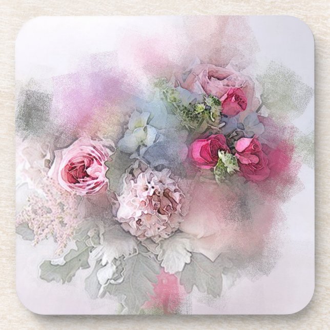 Watercolor Flowers Roses Bouquet Elegant Template Coaster (Front)