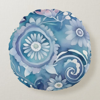 Watercolor Flowers Round Pillow