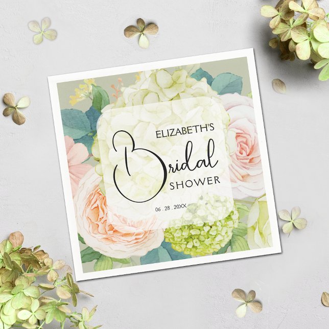 Watercolor Flowers Sage Green Bridal Shower Napkin (Bridal shower napkins 4.75" square)