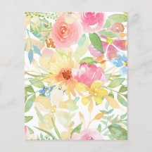 Watercolor Flowers Scrapbook Flat Paper Sheet