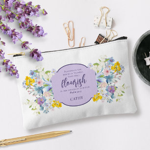 Watercolor Flowers Scripture Verse Personalized Accessory Pouch
