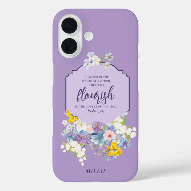 Watercolor Flowers Scripture Verse Personalized Case-Mate iPhone Case (Back)