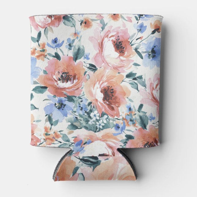 Watercolor flowers, seamless pattern illustration. can cooler (Front)