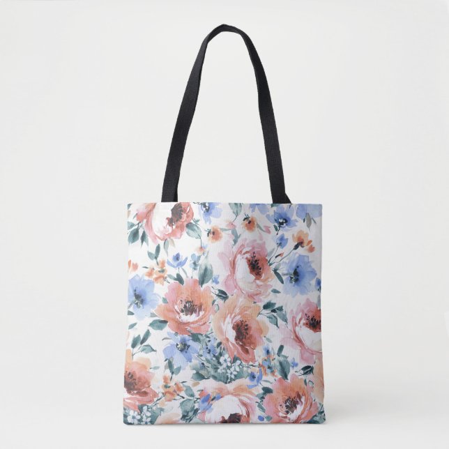 Watercolor flowers, seamless pattern illustration. tote bag (Front)