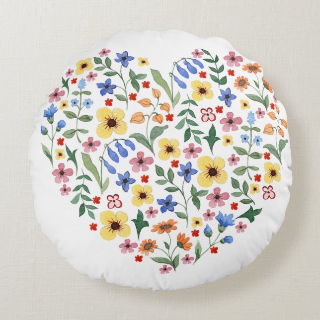 Watercolor flowers seamless pattern round pillow (Front)