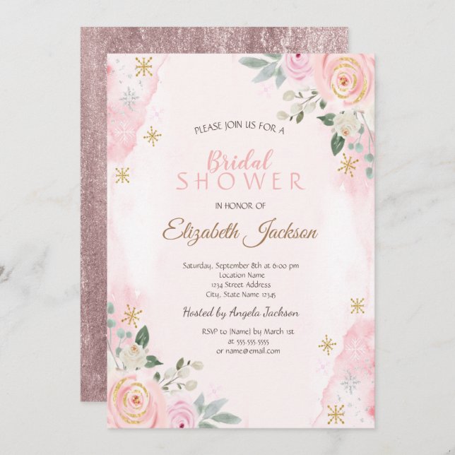Watercolor Flowers Snowflakes Bridal Shower Invitation (Front/Back)