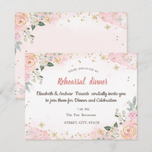 Watercolor Flowers Snowflakes Rehearsal Dinner Invitation