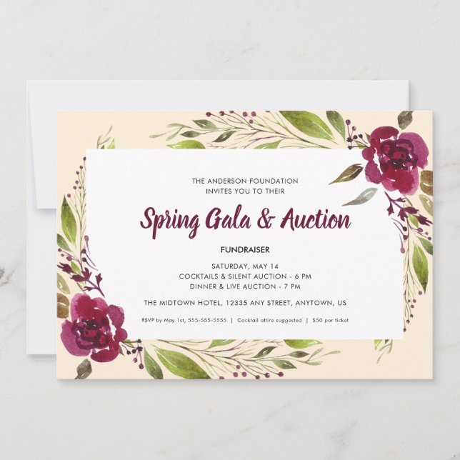Watercolor Flowers Spring Gala & Auction Invitation (Front)