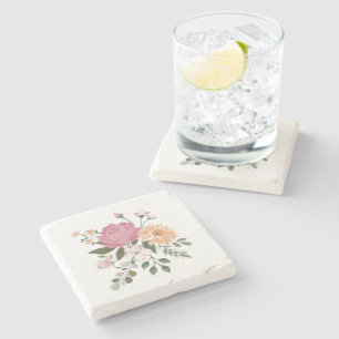 Watercolor flowers stone coaster