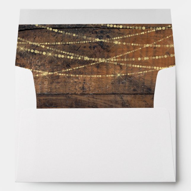 Watercolor Flowers String Lights Rustic Barn Wood Envelope (Back (Bottom))