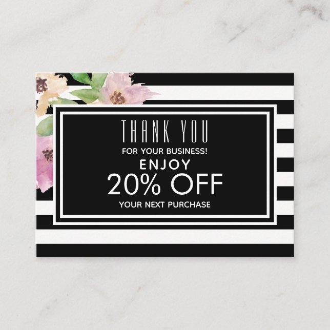Watercolor Flowers & Stripes Discount Card (Front)