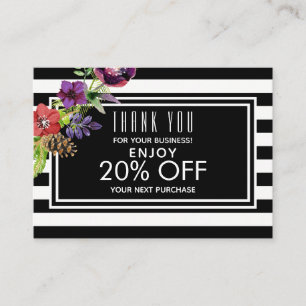 Watercolor Flowers & Stripes Holiday Discount Card