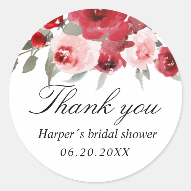 Watercolor flowers thank you favour sticker (Front)