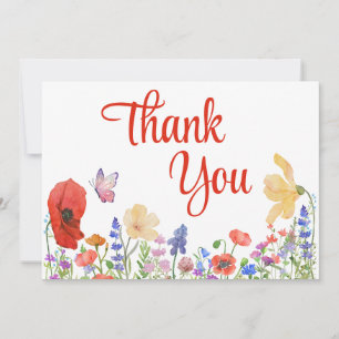 Watercolor flowers thank you flatcard card
