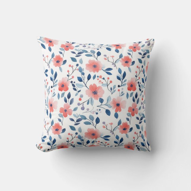 Watercolor Flowers Throw Pillow (Front)