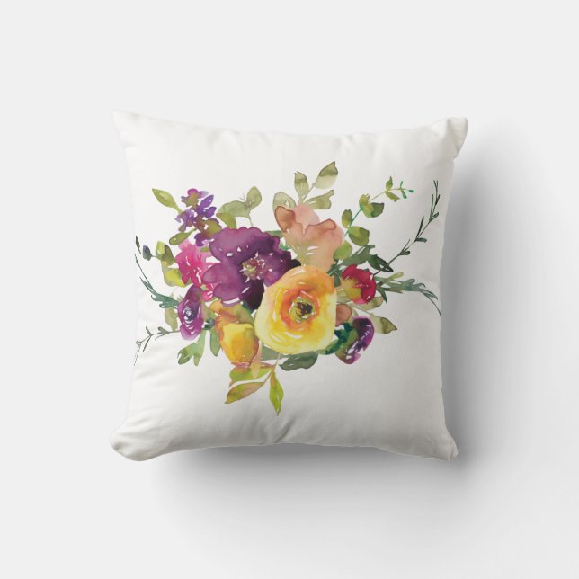 Watercolor Flowers Throw Pillow (Front)