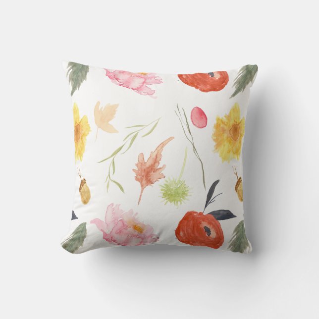Watercolor Flowers Throw Pillow (Front)