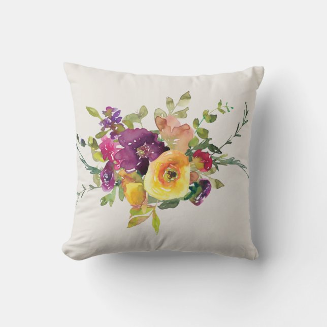 Watercolor Flowers Throw Pillow (Front)