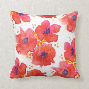 Watercolor Flowers Throw Pillow