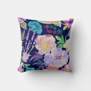 Watercolor flowers throw pillow