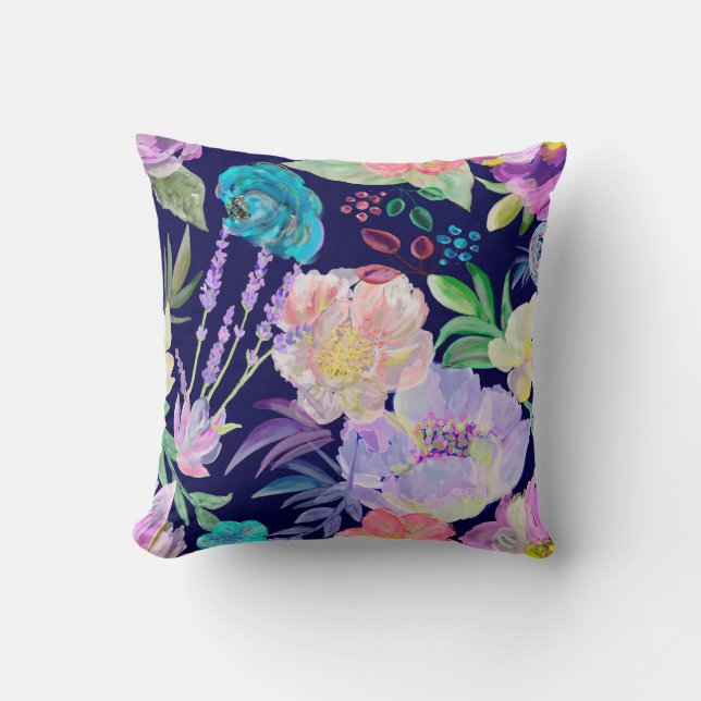 Watercolor flowers throw pillow (Front)