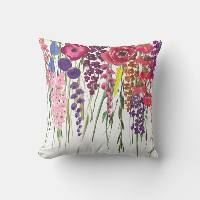 Watercolor Flowers Throw Pillow (Front)