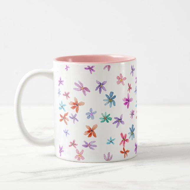 Watercolor flowers Two-Tone coffee mug (Left)