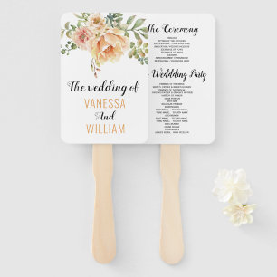 Watercolor flowers typography wedding program hand fan