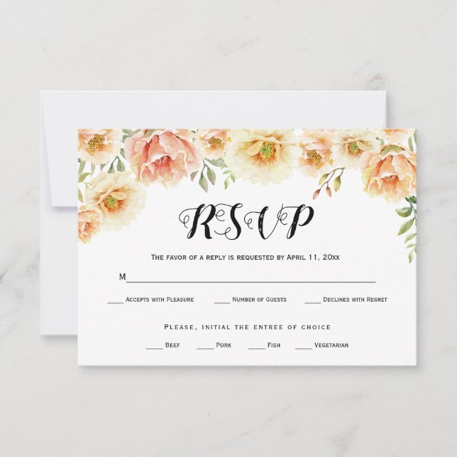 Watercolor flowers typography wedding RSVP card (Front)