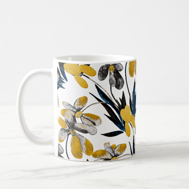 Watercolor flowers: vibrant summer pattern. coffee mug (Left)